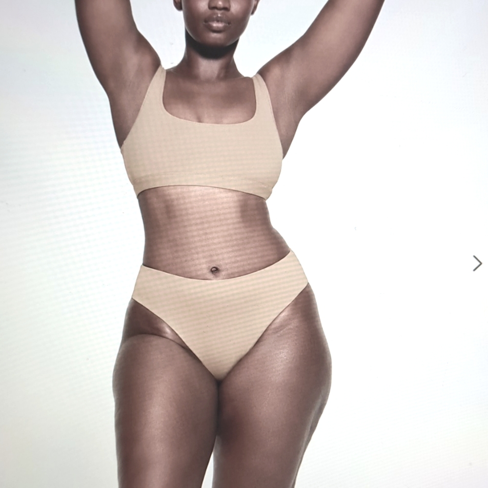 SKIMS Beige Scoop Bikini Top and High-Cut Bottoms